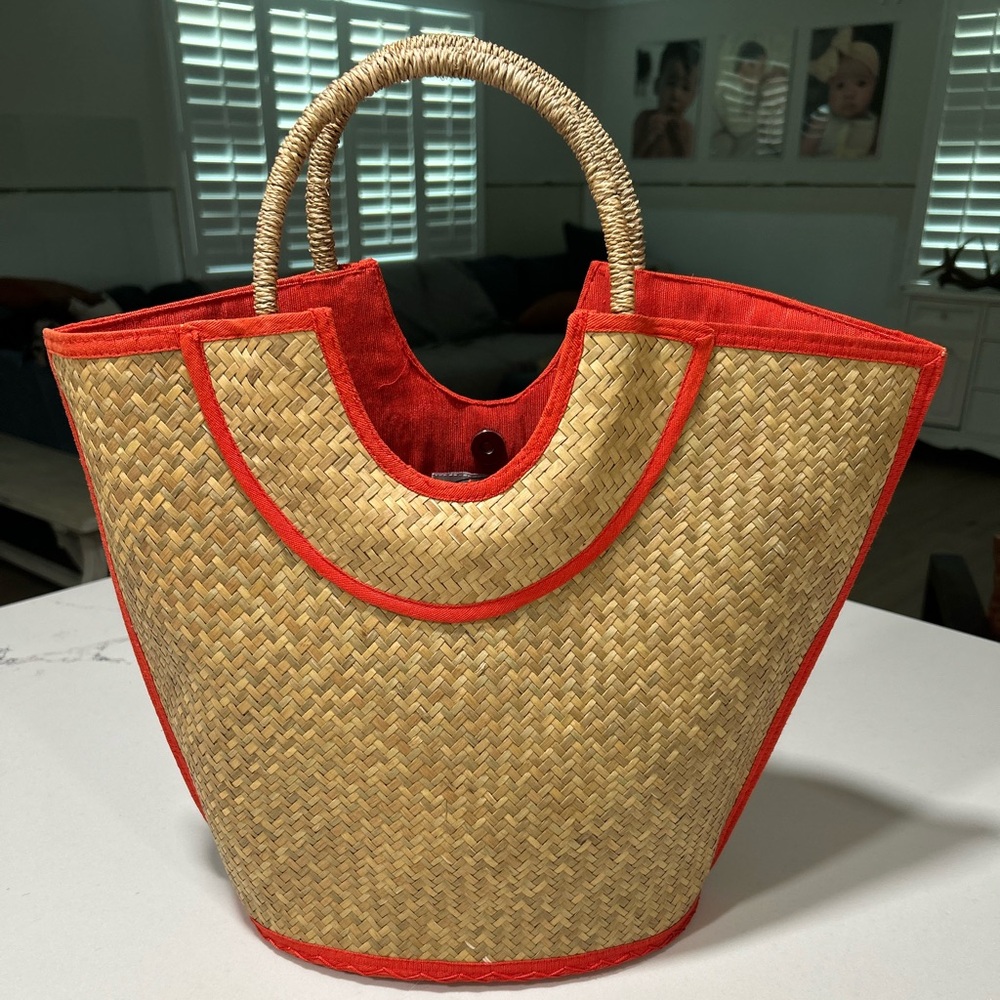 NEW TICO Artisanal Lined Woven Straw Handbag Tote 18x13”